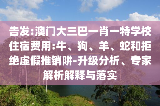 告發(fā):澳門大三巴一肖一特學(xué)校住宿費用:牛、狗、羊、蛇和拒絕虛假推銷阱-升級分析、專家解析解釋與落實