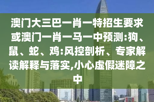 澳門大三巴一肖一特招生要求或澳門一肖一馬一中預(yù)測(cè):狗、鼠、蛇、雞:風(fēng)控剖析、專家解讀解釋與落實(shí),小心虛假迷障之中